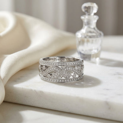 Diamond Paisley Pattern Band With Milgrain In 18k White Gold — atelier still life