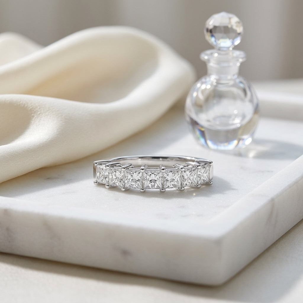 Princess Cut 7 Stone Band in 18K White Gold - lifestyle