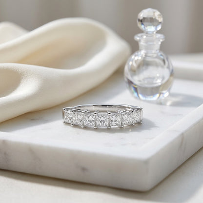 Princess Cut 7 Stone Band in 18K White Gold - lifestyle