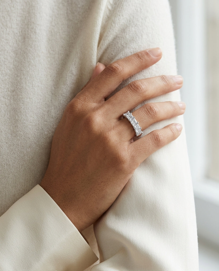 Princess Cut 7 Stone Band in 18K White Gold - editorial hero