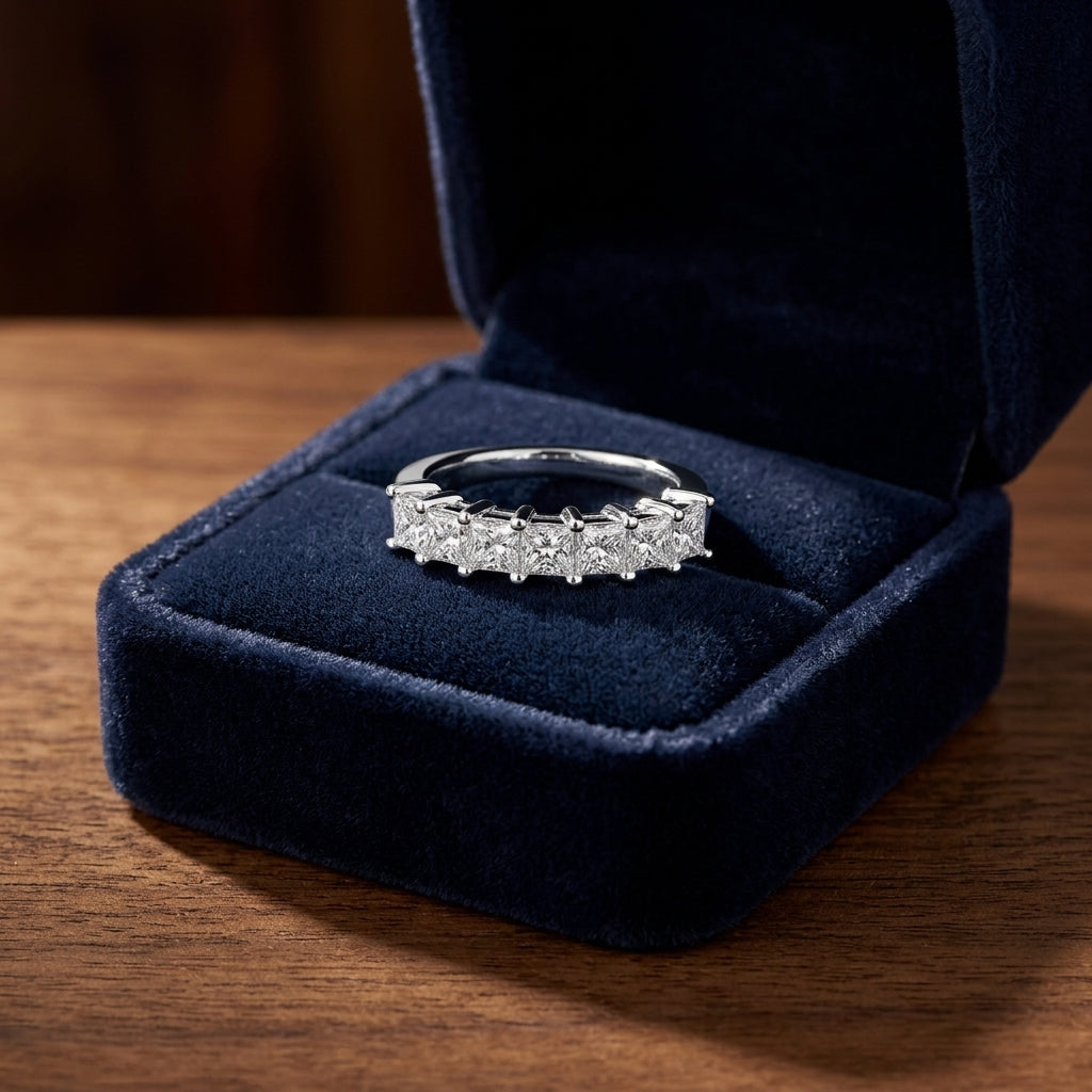 Princess Cut 7 Stone Band in 18K White Gold - presentation