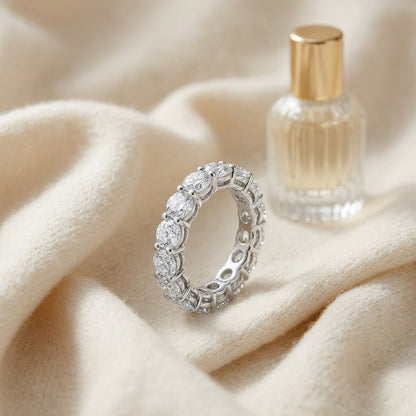 Diamond 4-1/4ctw Eternity Ring In 18k White Gold — textile flat lay