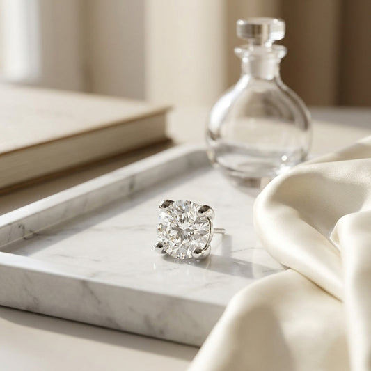 Diamond Round 4-Prong Stud Earrings with Screwbacks in 18K White Gold - editorial hero