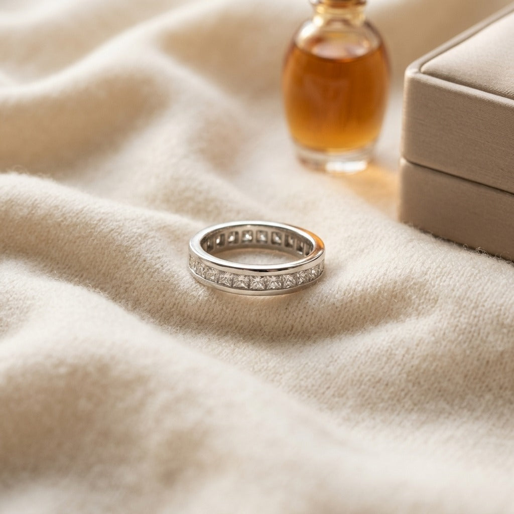 Princess Diamond Eternity Ring In 18k White Gold (1.85 Ct. Tw.) — textile flat lay