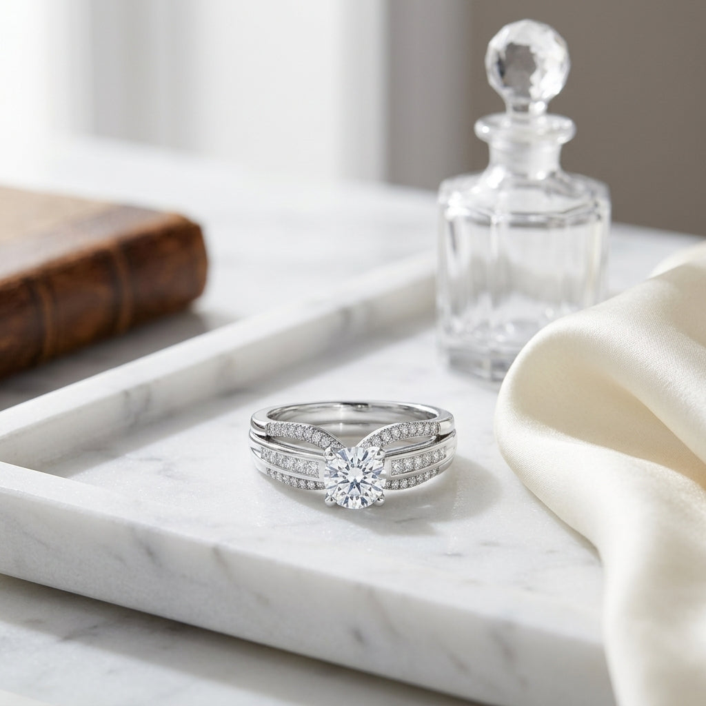 Diamond Wedding Set With 1/2ct Princess Center In 18k White Gold — atelier still life