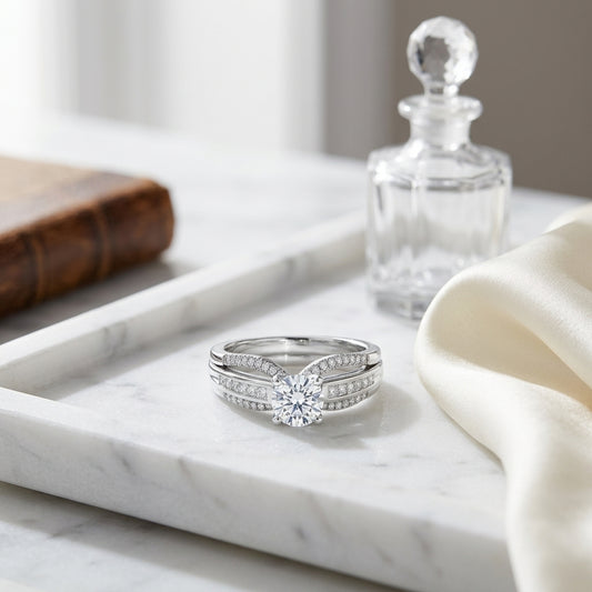 Diamond Wedding Set With 1/2ct Princess Center In 18k White Gold — atelier still life