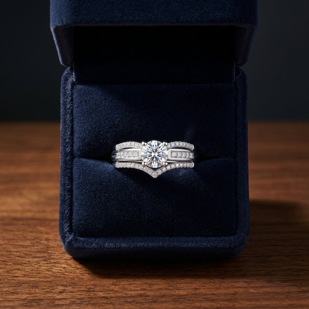 Diamond Wedding Set With 1/2ct Princess Center In 18k White Gold — gift presentation