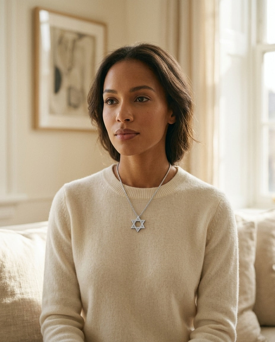 Diamond 1/4ctw Star Pendant In 18k White Gold — portrait full