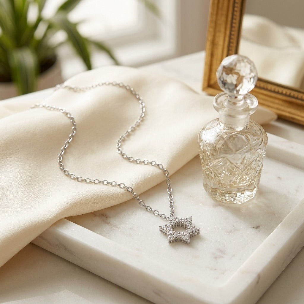 Diamond Star Of David Pendant In 18k White Gold — marble silk