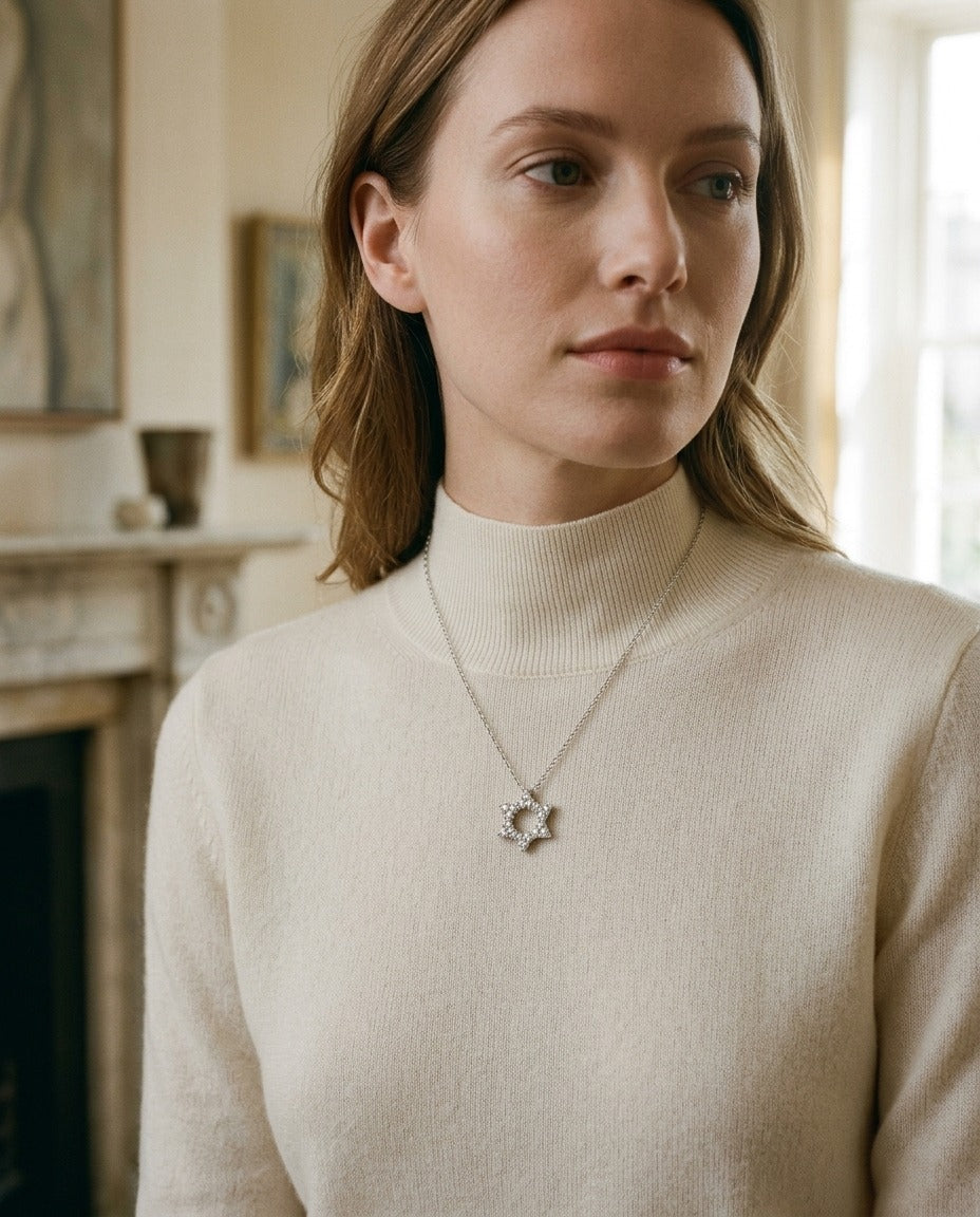 Diamond Star Of David Pendant In 18k White Gold — portrait close