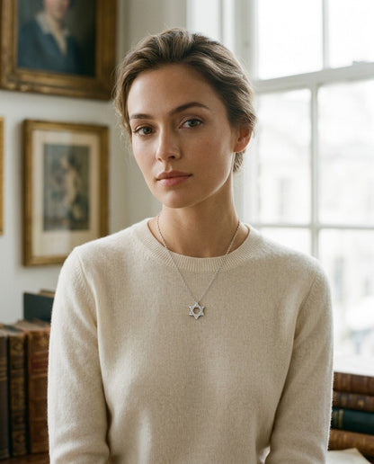 Diamond Star Of David Pendant In 18k White Gold — portrait full
