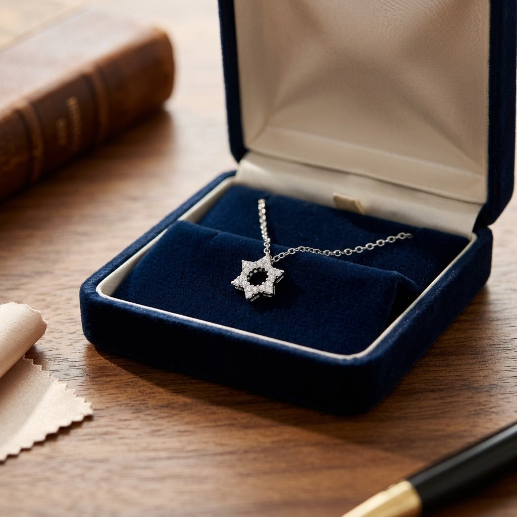 Diamond Star Of David Pendant In 18k White Gold — velvet box
