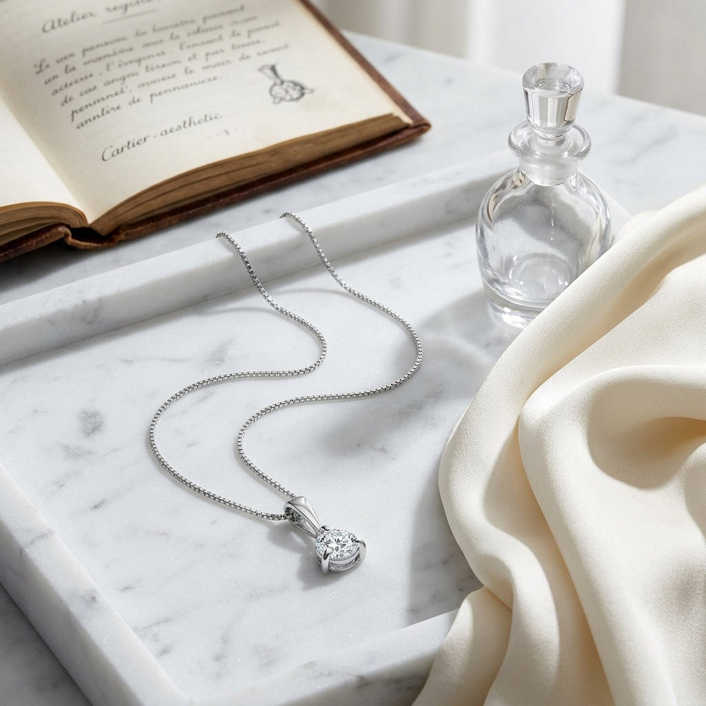 Diamond 0.50ct Round Solitaire Pendant In 18k White Gold 16" Chain — atelier still life