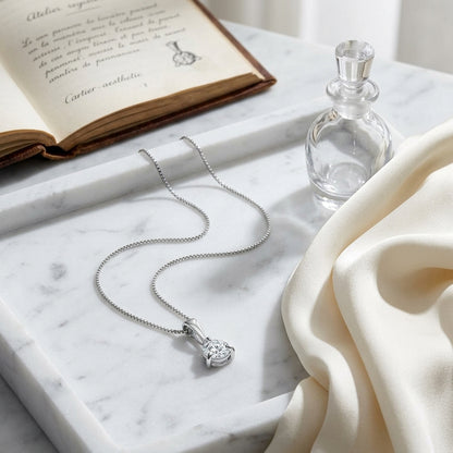 Diamond 0.50ct Round Solitaire Pendant In 18k White Gold 16" Chain — atelier still life