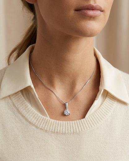 Diamond 0.50ct Round Solitaire Pendant In 18k White Gold 16" Chain — editorial close-up