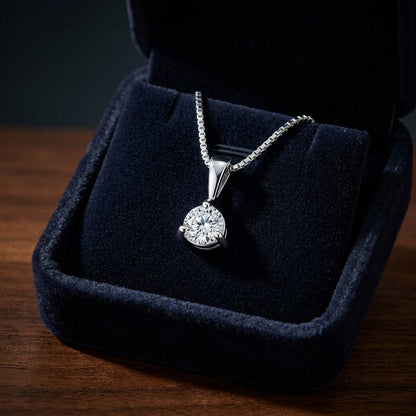 Diamond 0.50ct Round Solitaire Pendant In 18k White Gold 16" Chain — gift presentation