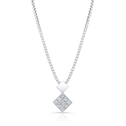 Diamond Invisible Set Princess Cut Pendant In 18k White Gold 1/5ctw (17-in Box Chain)