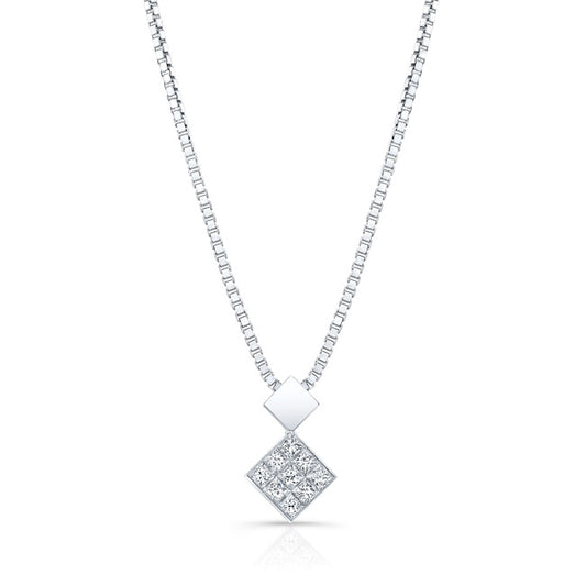 Diamond Invisible Set Princess Cut Pendant In 18k White Gold 1/5ctw (17-in Box Chain)