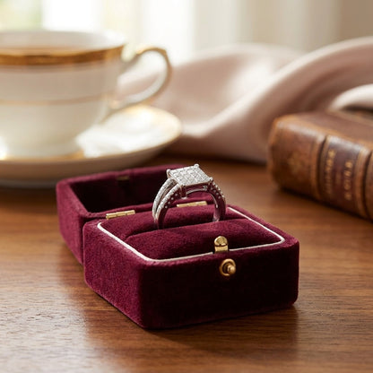 Diamond Princess Invisible-Set Square Center with Round Prong Split Shank in 18k White Gold — velvet box