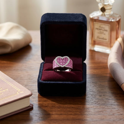 Pink Sapphire and Diamond Heart Band in 18k White Gold — velvet box