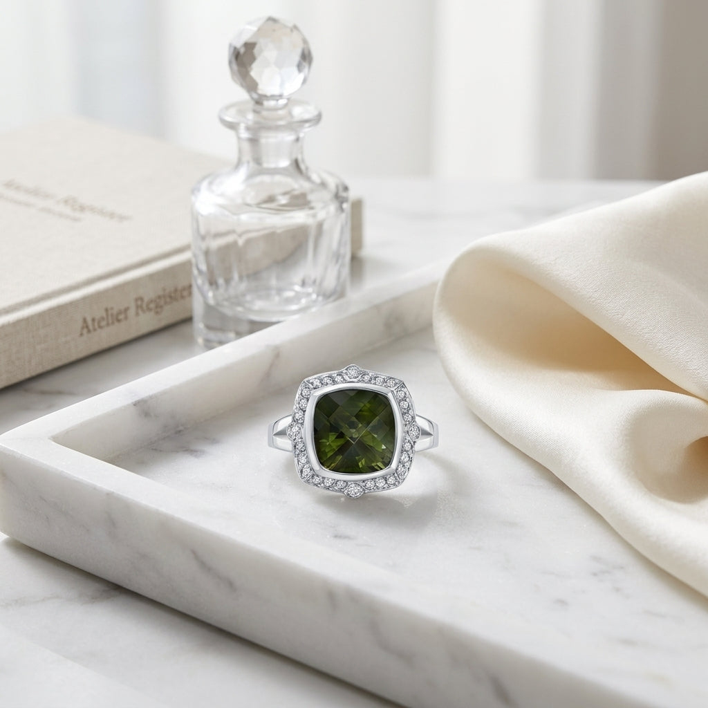 18k White Gold Green Tourmaline 1/3ct Tdw Diamond Ring (h-i, Si1-si2) — atelier still life
