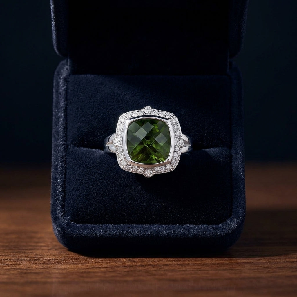 18k White Gold Green Tourmaline 1/3ct Tdw Diamond Ring (h-i, Si1-si2) — gift presentation
