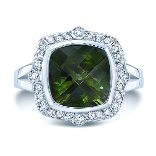 18k White Gold Green Tourmaline 1/3ct Tdw Diamond Ring (h-i, Si1-si2)