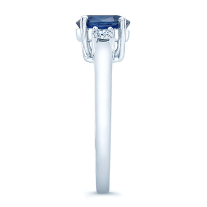 Sapphire Oval And Round Diamonds 3-stone Ring In 18k White Gold, Size 7