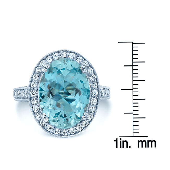 Aquamarine And Diamond Oval Halo Ring In 18k White Gold