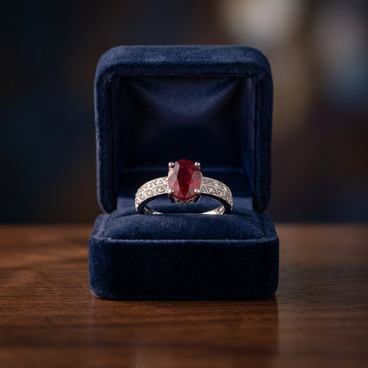 Ruby Oval And Diamond Ring 18k White Gold — gift presentation