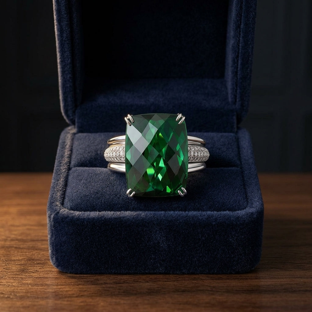 Green Tourmaline And Diamond Ring In 18k White Gold — gift presentation