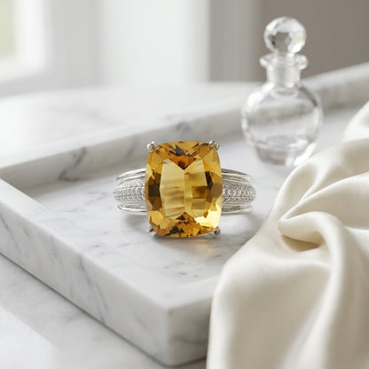 Golden Beryl And Diamond Ring In 18k White Gold — atelier still life