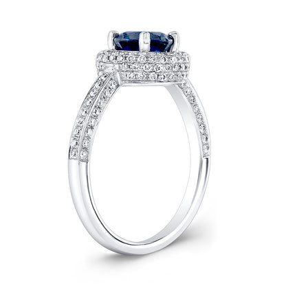 Sapphire Round And Diamond Ring 18k White Gold