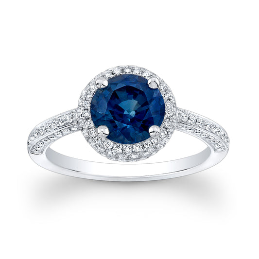 Sapphire Round And Diamond Ring 18k White Gold