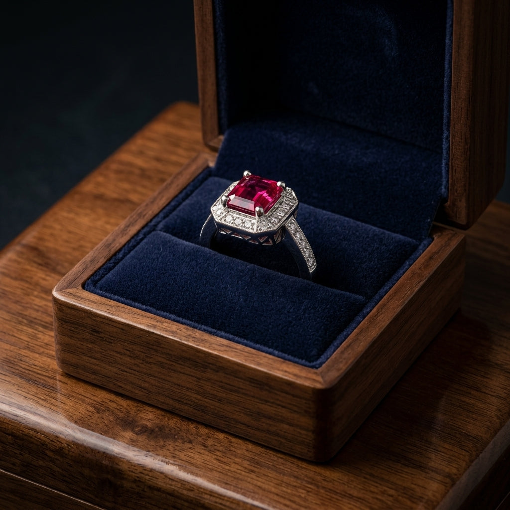 Pink Tourmaline & Diamond Pave Halo Ring In 18k White Gold — gift presentation