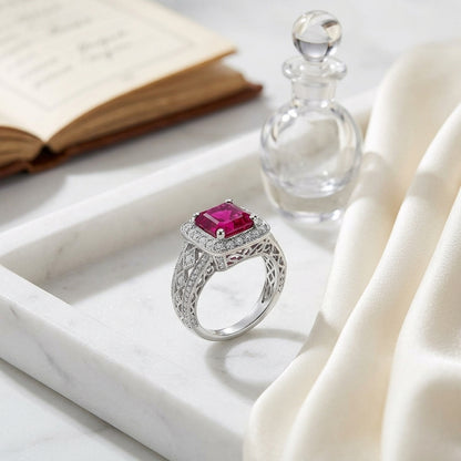 Ruby Ascher And Diamond Halo Ring 18k White Gold — atelier still life