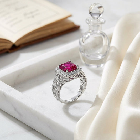 Ruby Ascher And Diamond Halo Ring 18k White Gold — atelier still life