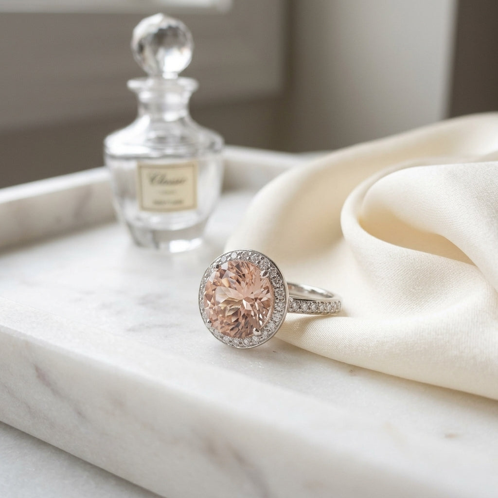 Morganite Oval & Diamond Ring In 18k White Gold — atelier still life