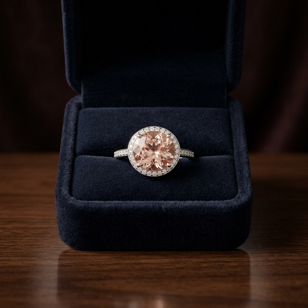 Morganite Oval & Diamond Ring In 18k White Gold — gift presentation
