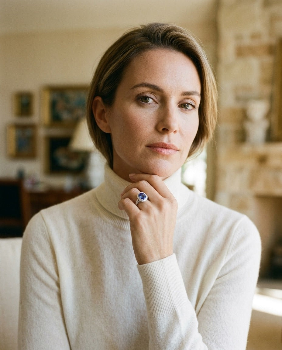 Sapphire And Diamond Cushion Halo Ring With Pave Shoulders And Gallery In 18k White Gold — portrait full