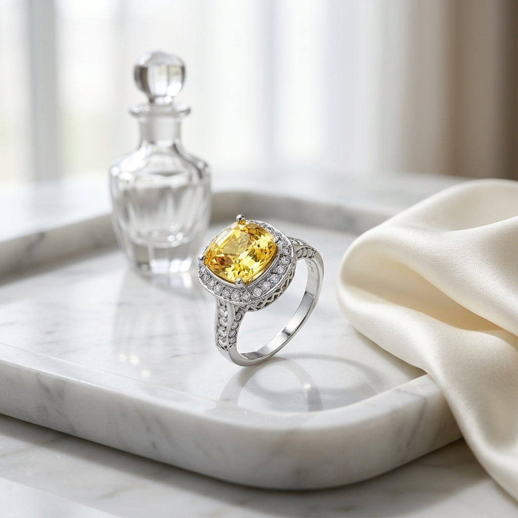 Yellow Sapphire And Diamond Ring 18k White Gold — atelier still life