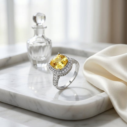 Yellow Sapphire And Diamond Ring 18k White Gold — atelier still life