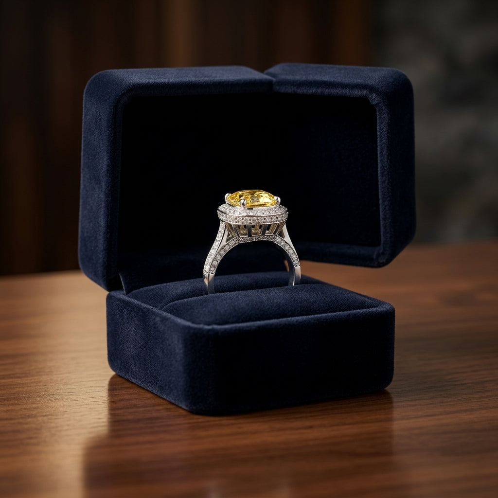 Yellow Sapphire And Diamond Ring 18k White Gold — gift presentation
