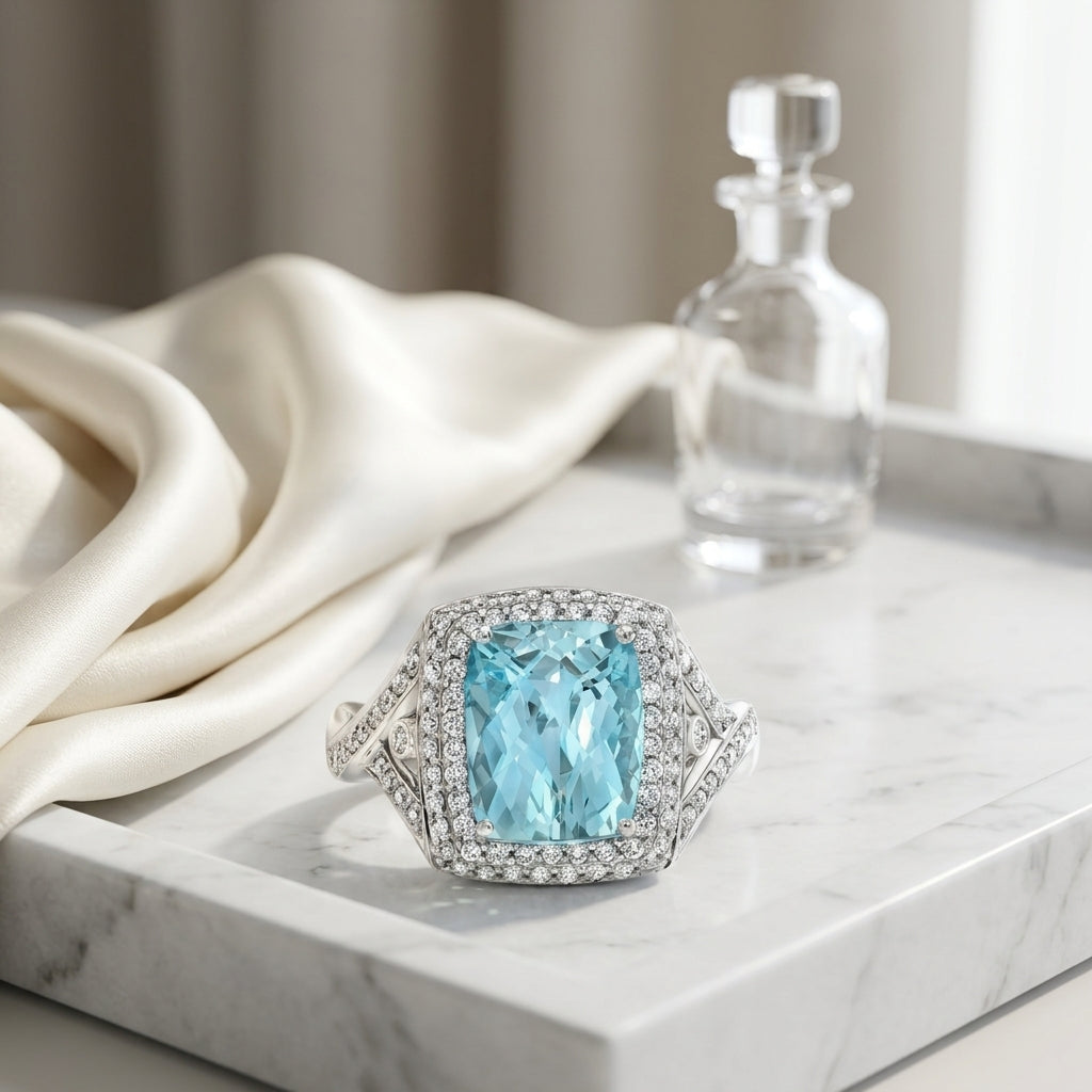 Aquamarine & Diamond Pave Ring In 18kwg — atelier still life