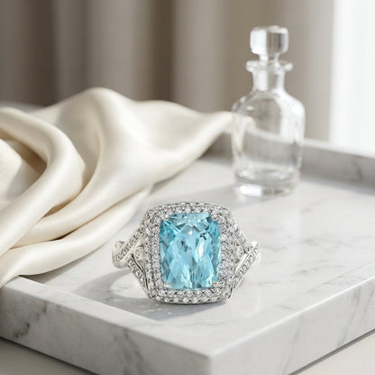 Aquamarine & Diamond Pave Ring In 18kwg — atelier still life