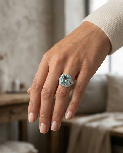 Aquamarine & Diamond Pave Ring In 18kwg — editorial close-up