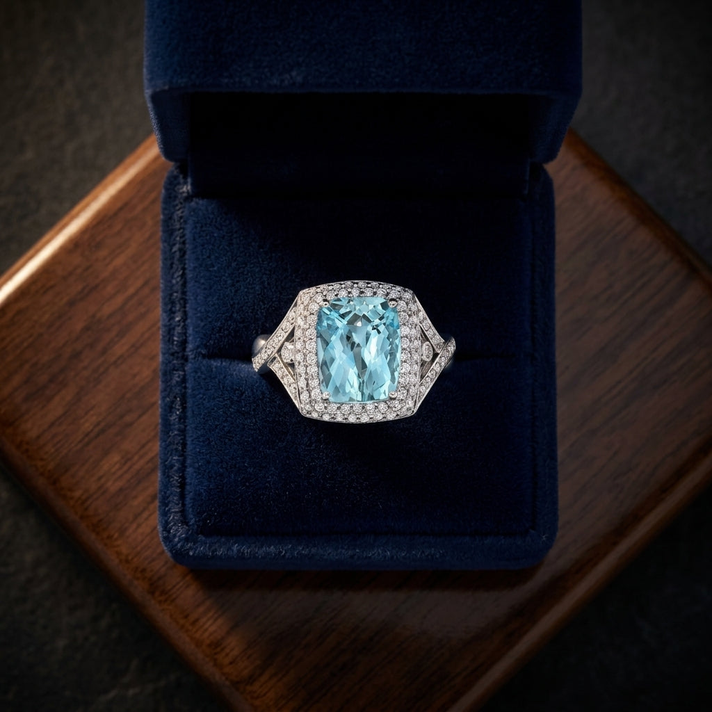 Aquamarine & Diamond Pave Ring In 18kwg — gift presentation