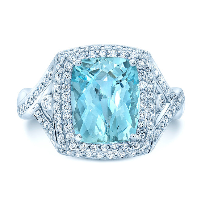Aquamarine & Diamond Pave Ring In 18kwg