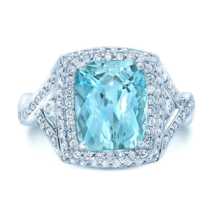Aquamarine & Diamond Pave Ring In 18kwg