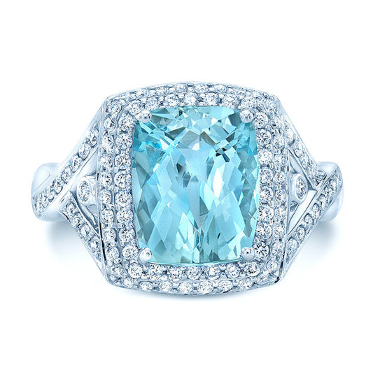 Aquamarine & Diamond Pave Ring In 18kwg
